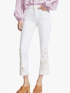 Free People Off White Eyelet Cropped Jeans  Size 27